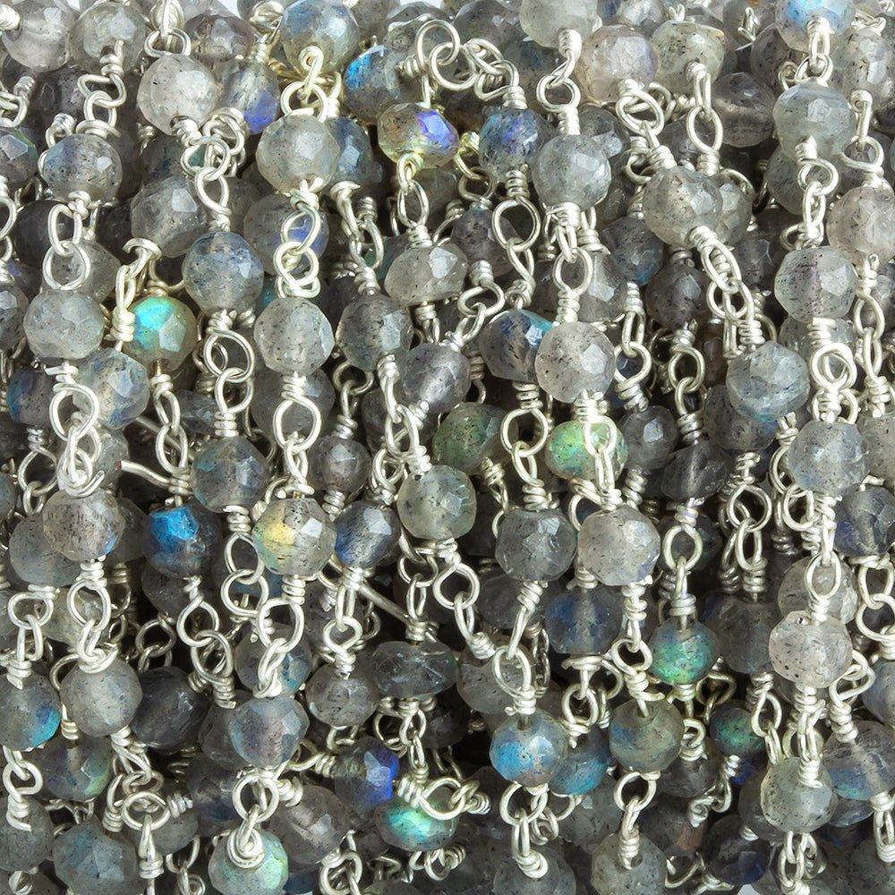 4mm Labradorite Faceted Round Silver plated Chain by the Foot 35 pieces - The Bead Traders