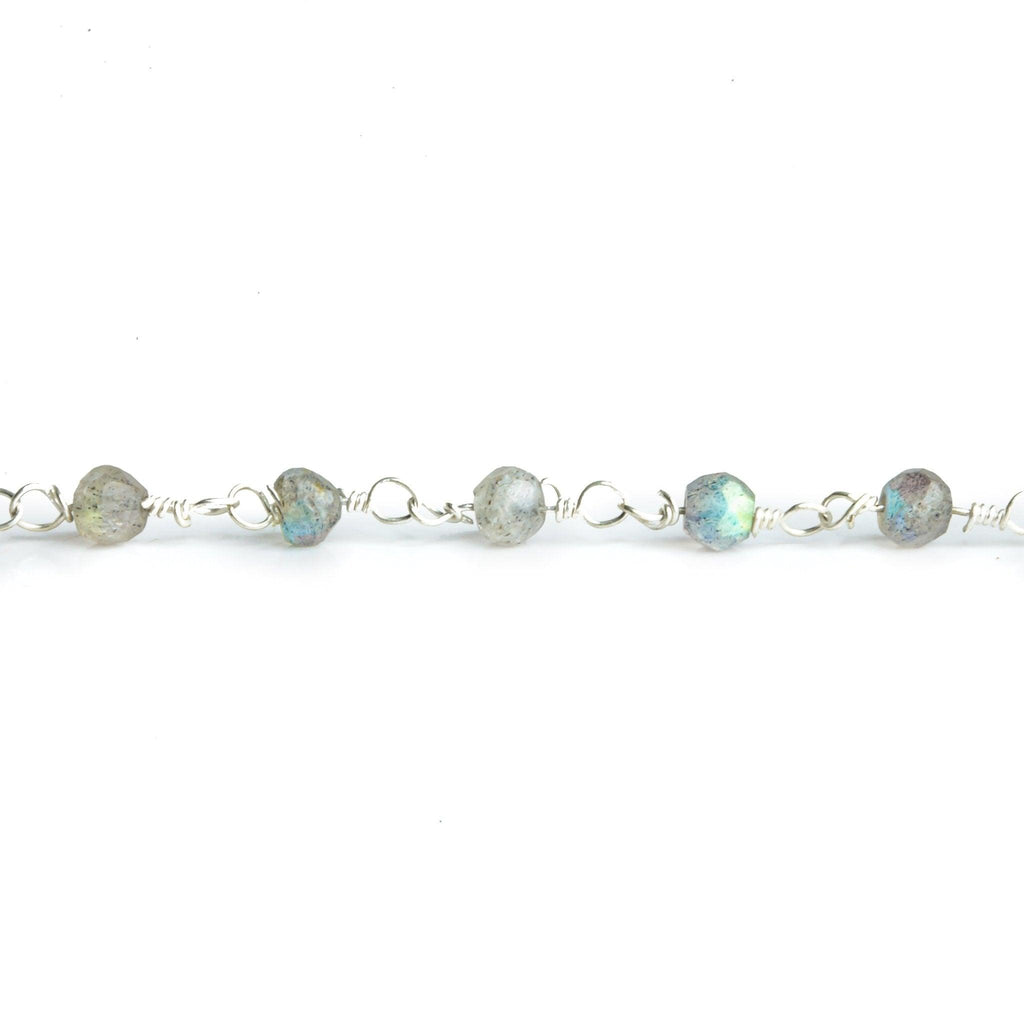 4mm Labradorite Faceted Round Silver plated Chain by the Foot 35 pieces - The Bead Traders