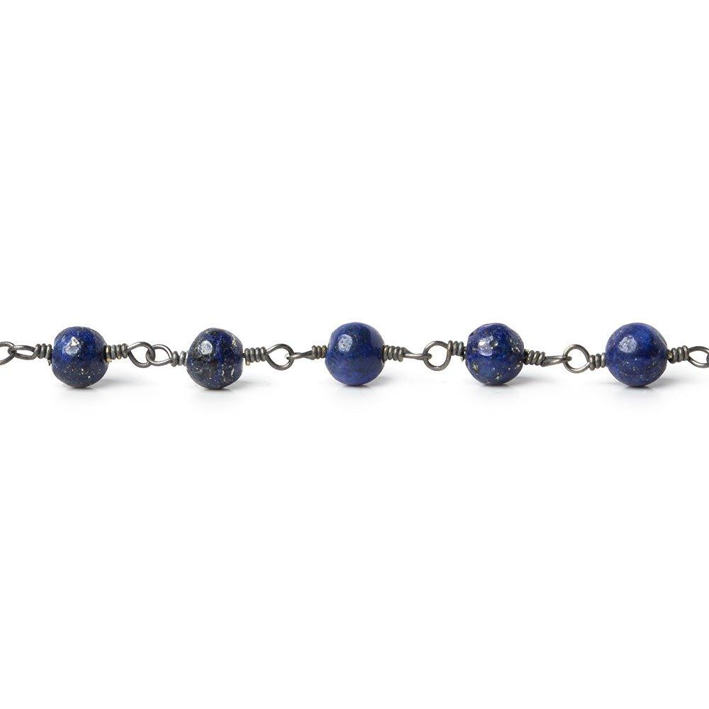 4mm Lapis Lazuli plain round Black Gold plated Chain by the foot 31 beads - The Bead Traders