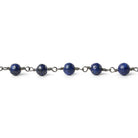 4mm Lapis Lazuli plain round Black Gold plated Chain by the foot 31 beads - The Bead Traders