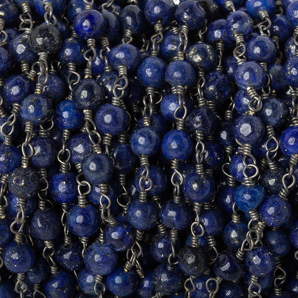 4mm Lapis Lazuli plain round Black Gold plated Chain by the foot 31 beads - The Bead Traders