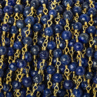 4mm Lapis Lazuli plain round Gold plated Chain by the foot 31 beads - The Bead Traders