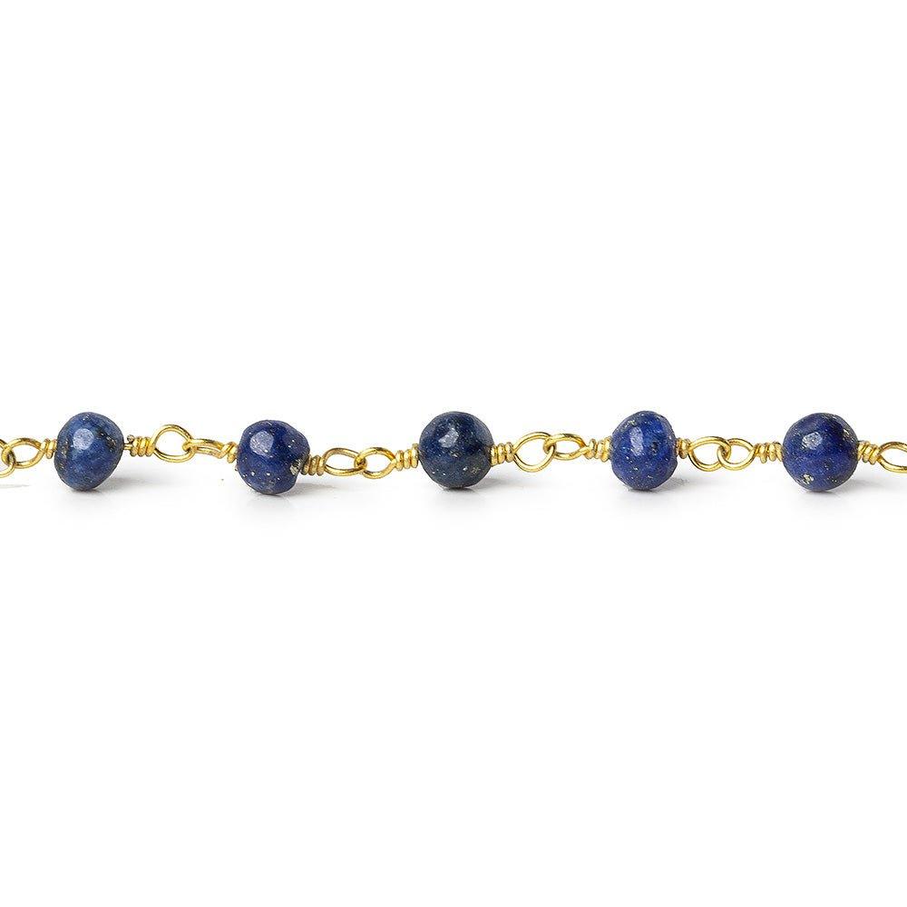 4mm Lapis Lazuli plain round Gold plated Chain by the foot 31 beads - The Bead Traders