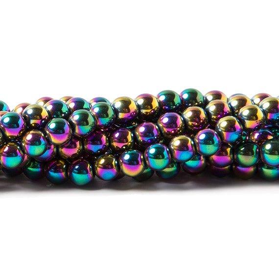 4mm Mardi Gras Aurora Borealis Hematite plain round Beads 15 inch 94 pcs - The Bead Traders
