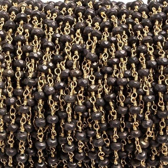 4mm Matte Brown plated Hematite rondelle Gold plated Chain by the foot 38pcs