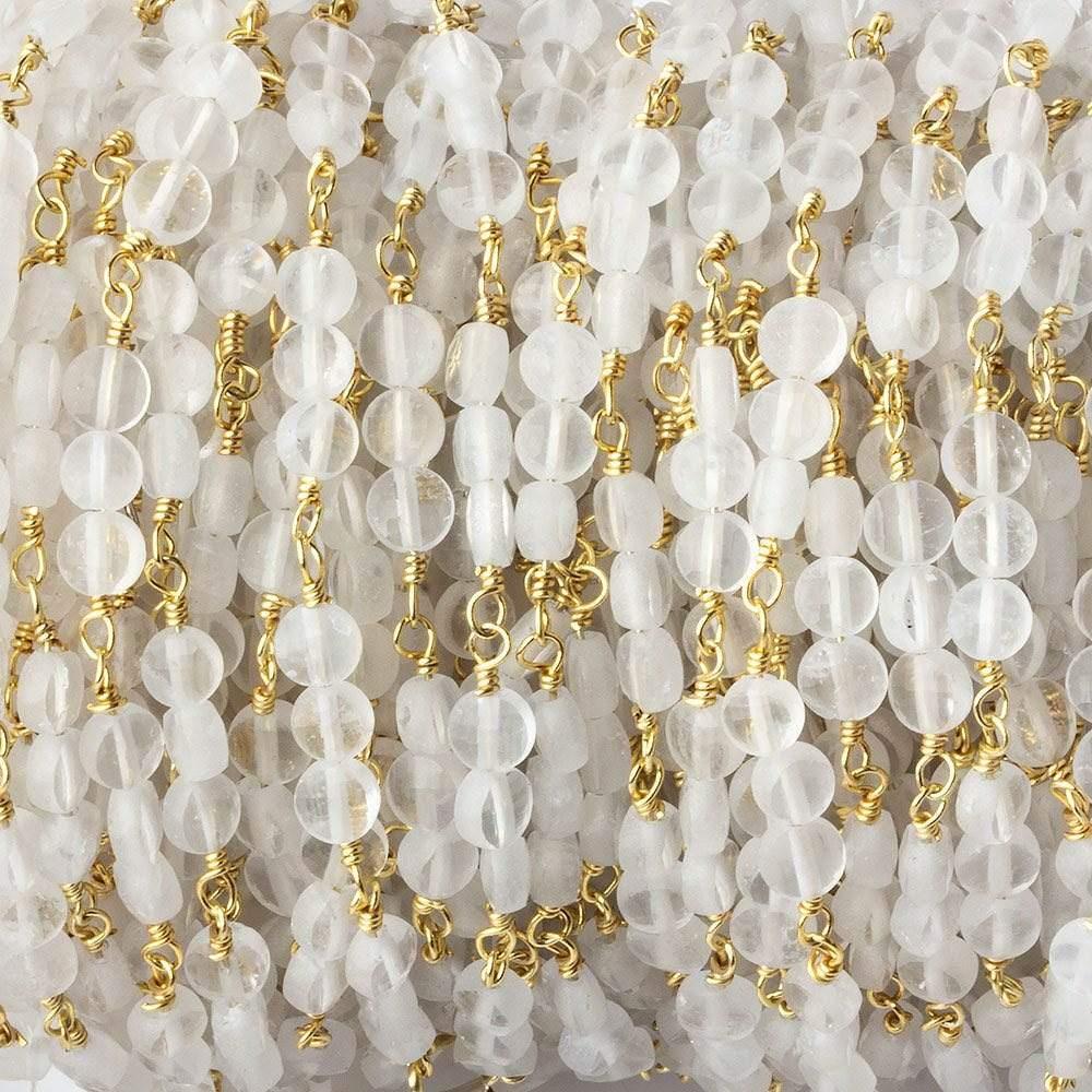 4mm Matte Crystal Quartz faceted coin Trio Gold Chain 54 pieces - The Bead Traders