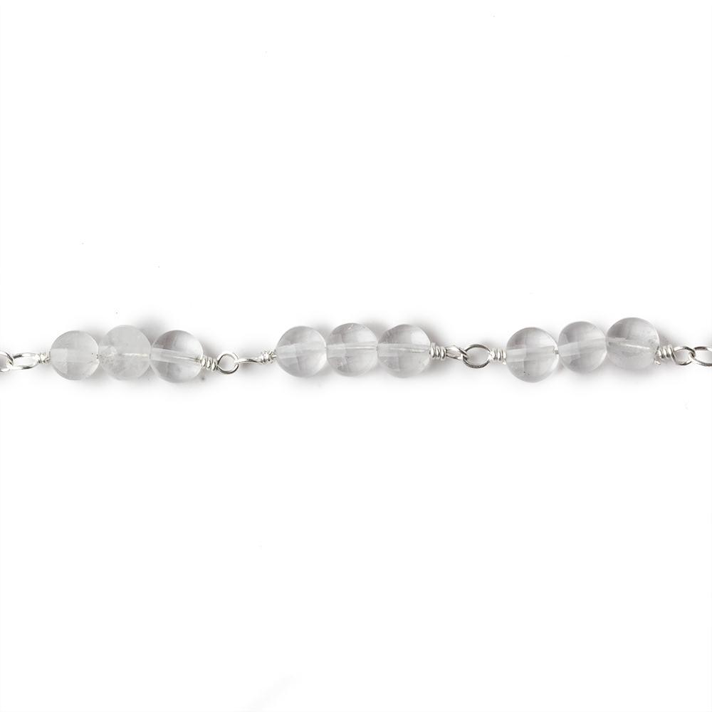 4mm Matte Crystal Quartz faceted coin Trio Silver Chain 54 pieces - The Bead Traders