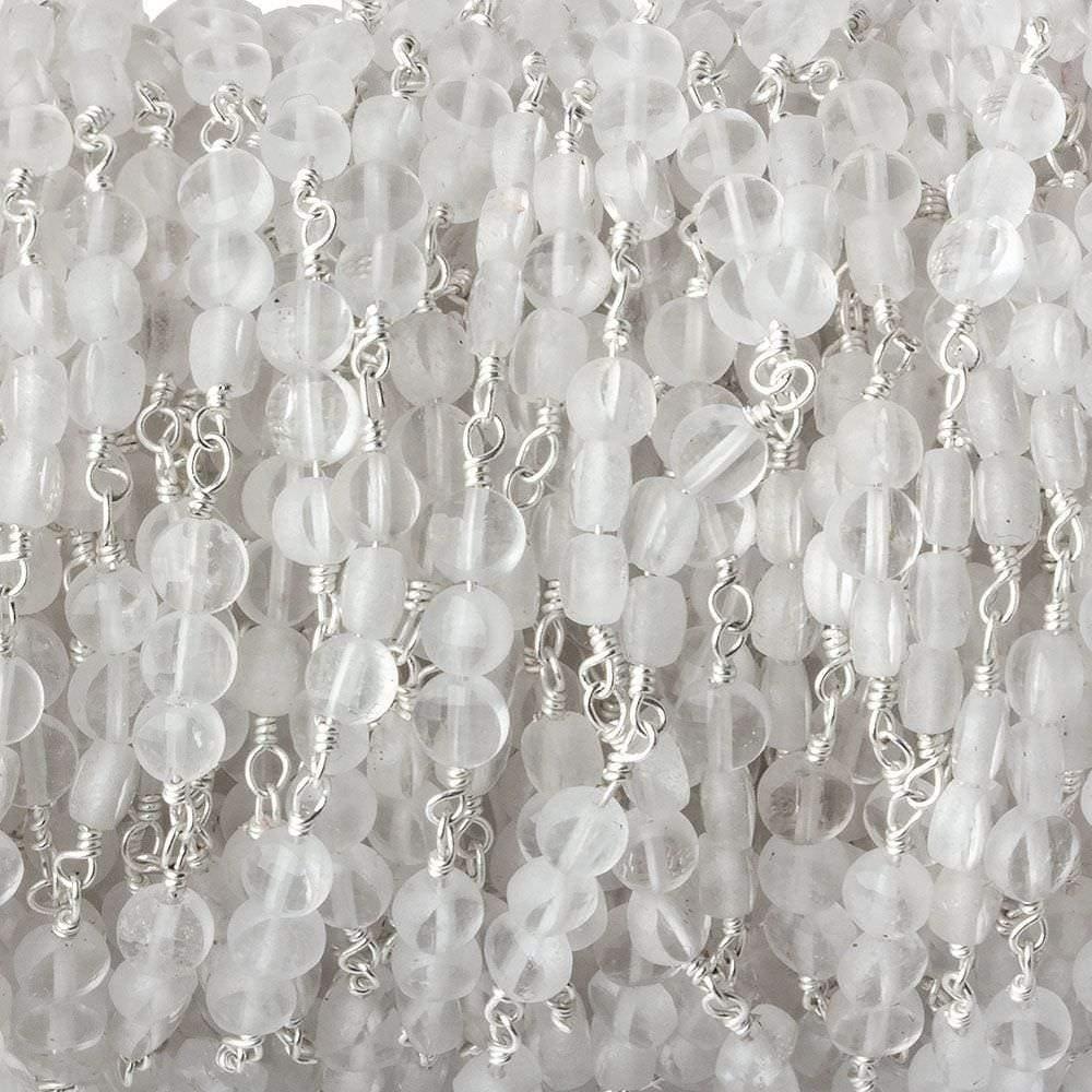 4mm Matte Crystal Quartz faceted coin Trio Silver Chain 54 pieces - The Bead Traders