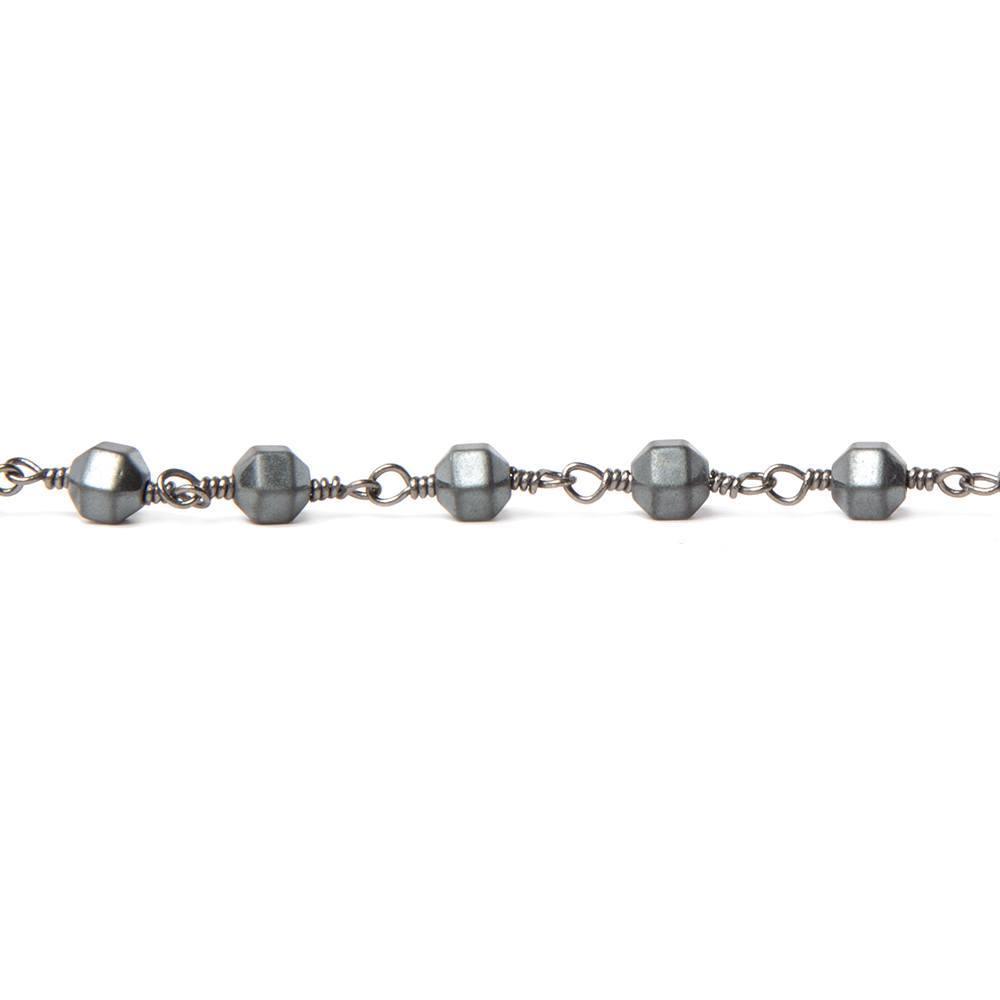 4mm Matte Hematite faceted hexagon Black Gold Chain by the foot 26 pieces - The Bead Traders