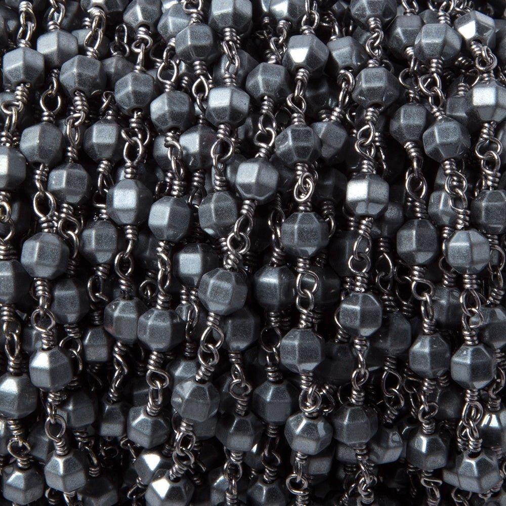 4mm Matte Hematite faceted hexagon Black Gold Chain by the foot 26 pieces - The Bead Traders