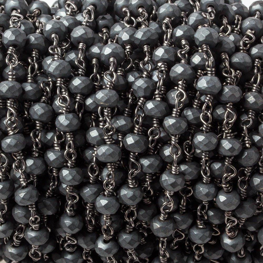 4mm Matte Hematite faceted rondelle Black Gold chain by the foot 35 pieces - The Bead Traders