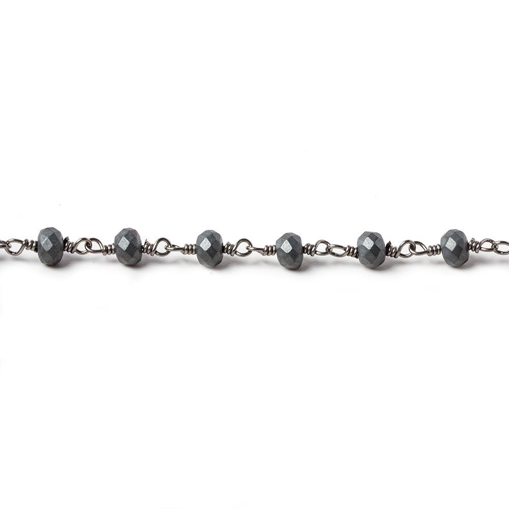 4mm Matte Hematite faceted rondelle Black Gold chain by the foot 35 pieces - The Bead Traders