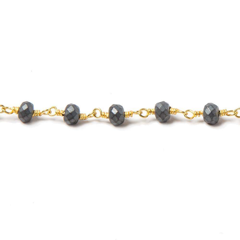4mm Matte Hematite faceted rondelle Gold plated Chain by the foot 34 pcs - The Bead Traders
