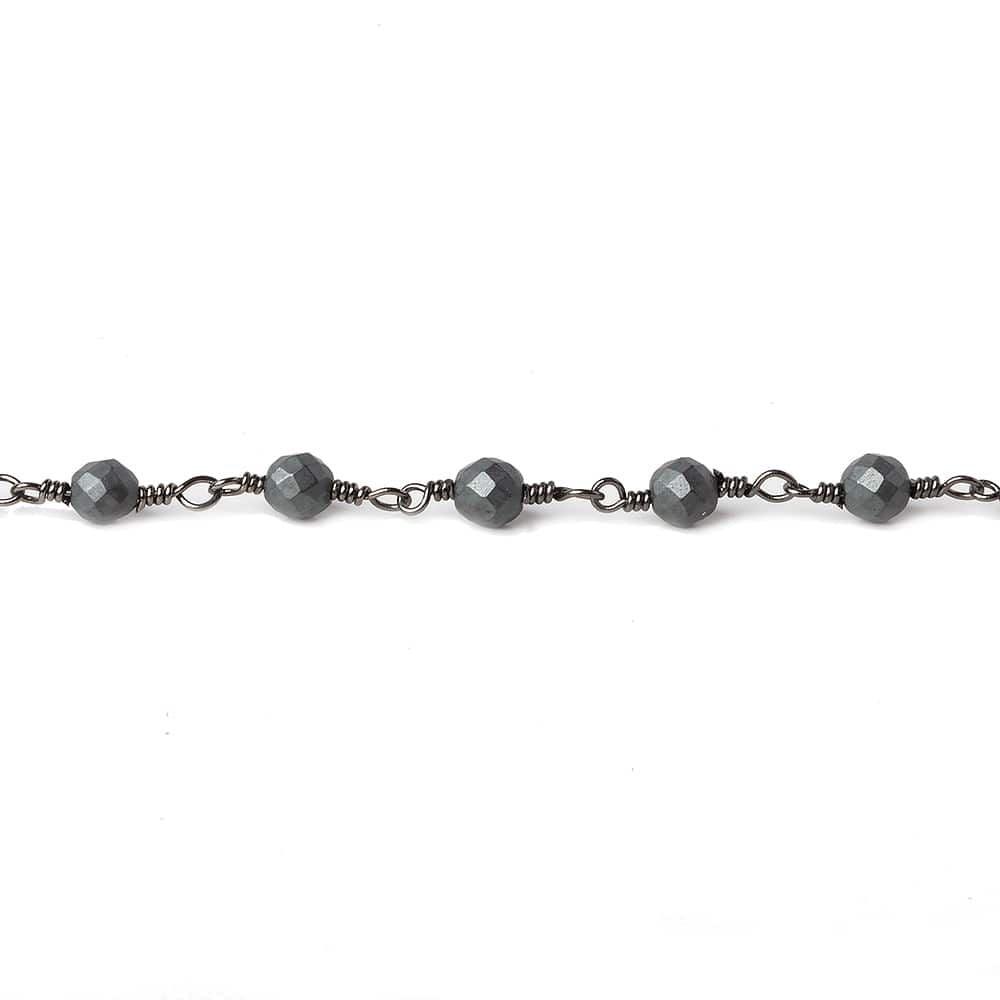 4mm Matte Hematite faceted round Black Gold chain by the foot 32 pieces - The Bead Traders