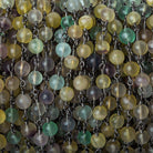 4mm Matte Multi Color Fluorite plain round Black Gold plated Chain by the foot 31 beads - The Bead Traders