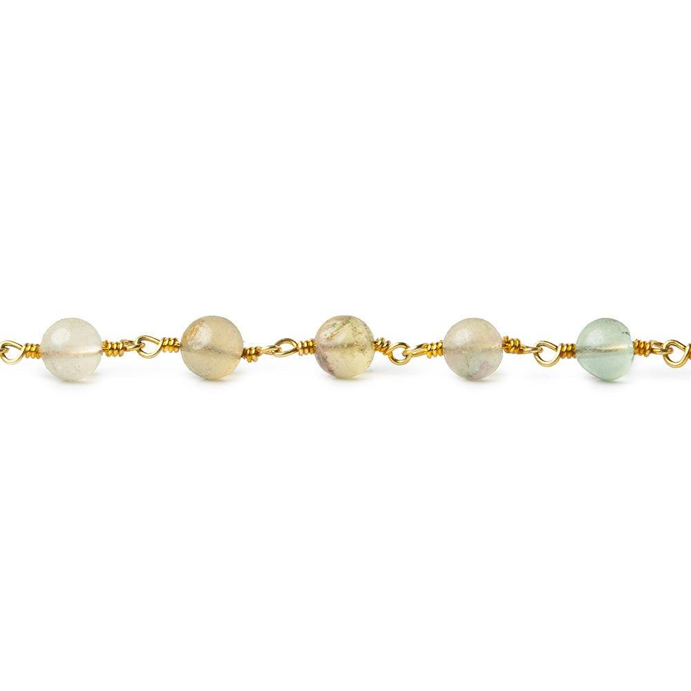 4mm Matte Multi Color Fluorite plain round Gold plated Chain by the foot 31 beads - The Bead Traders