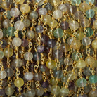 4mm Matte Multi Color Fluorite plain round Gold plated Chain by the foot 31 beads - The Bead Traders