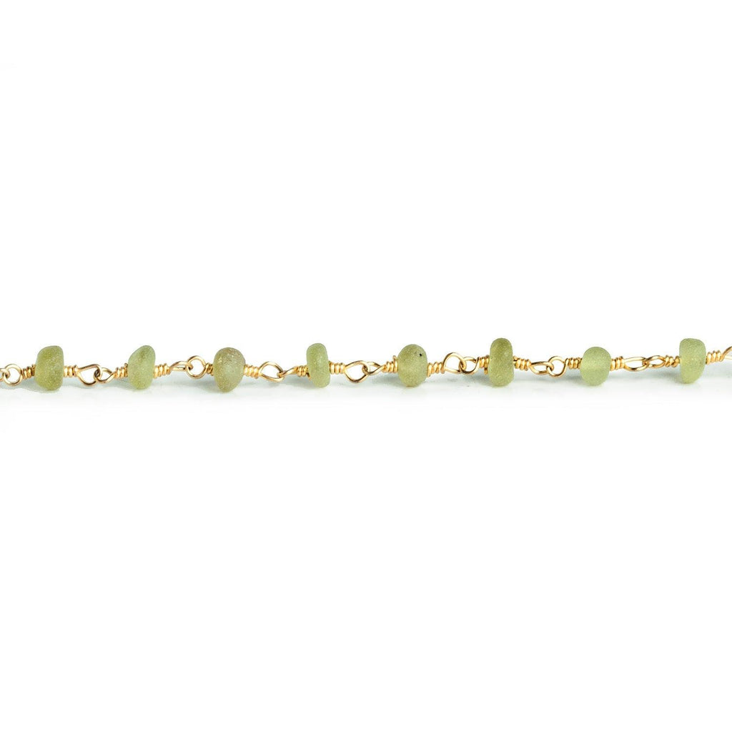 4mm Matte Peridot Rondelle Gold Chain 42 beads - The Bead Traders