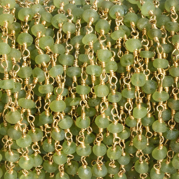 4mm Matte Peridot Rondelle Gold Chain 42 beads