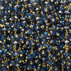 4mm Metallic Aegean Blue Crystal rondelle Gold Dangling Chain by the foot 95 beads - The Bead Traders