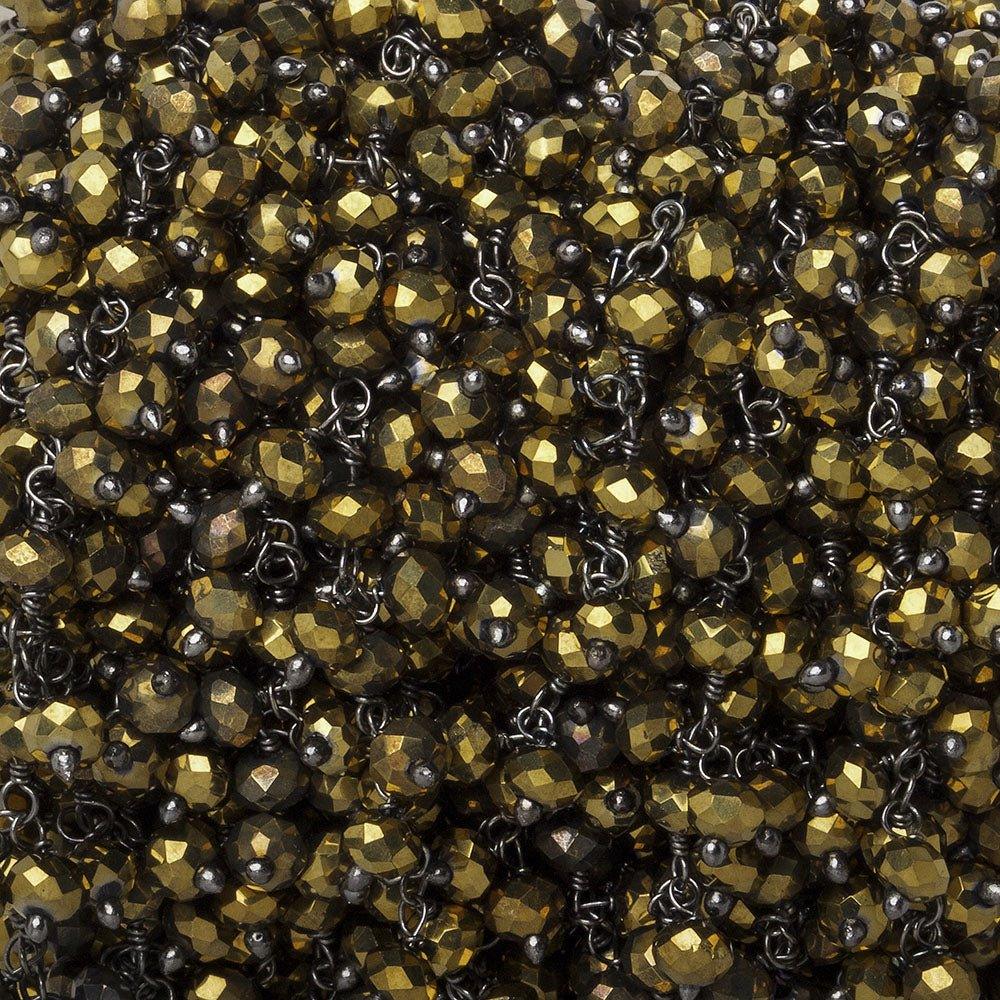 4mm Metallic Brass Crystal rondelle Black Dangling Chain by the foot 95 beads - The Bead Traders