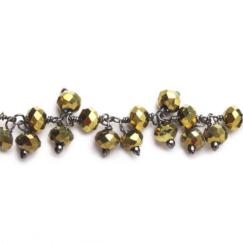 4mm Metallic Brass Crystal rondelle Black Dangling Chain by the foot 95 beads - The Bead Traders