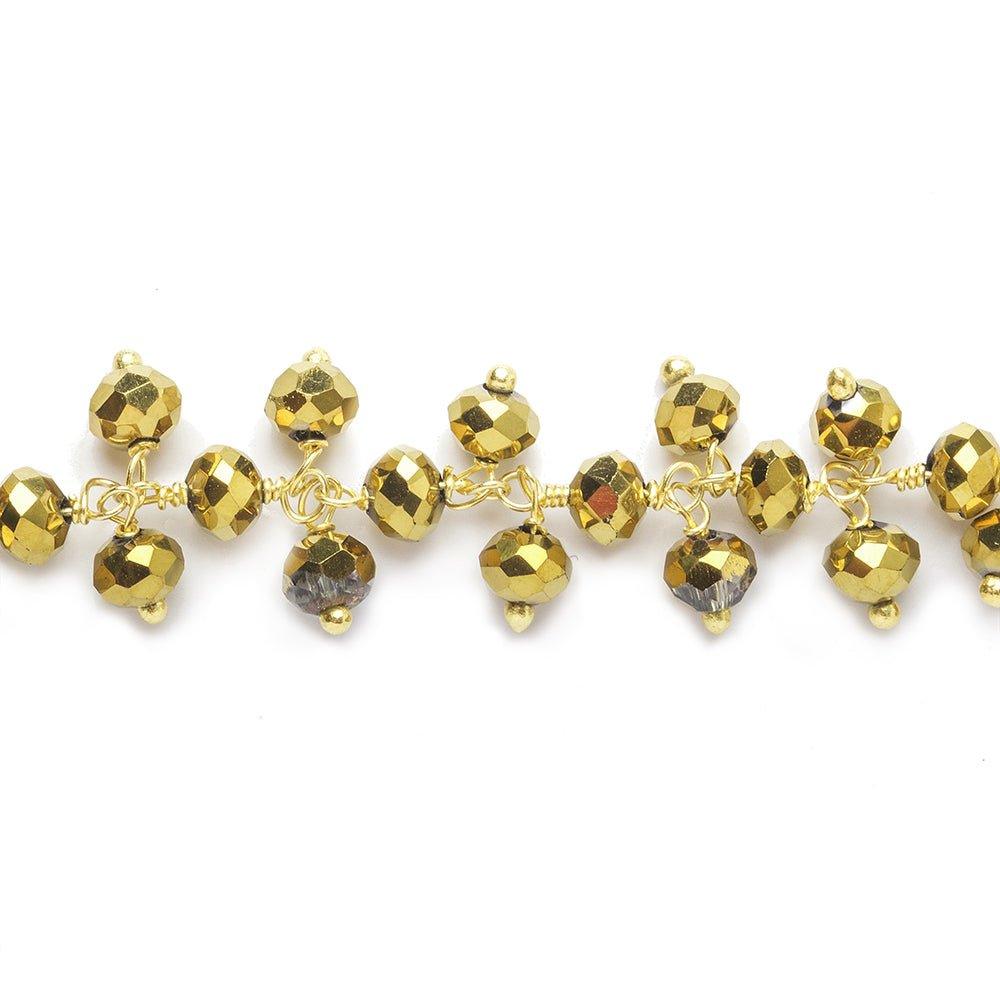 4mm Metallic Brass Crystal rondelle Gold Dangling Chain by the foot 95 beads - The Bead Traders
