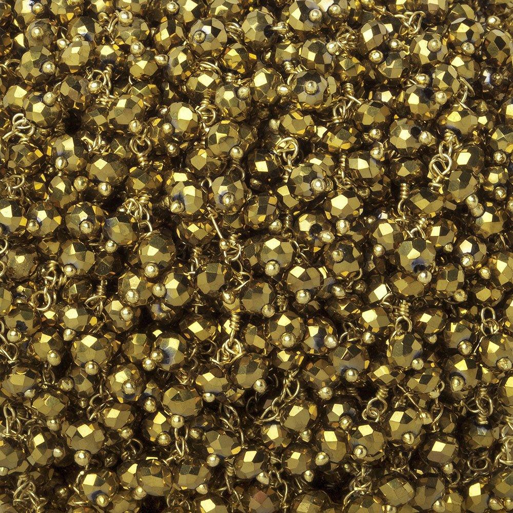 4mm Metallic Brass Crystal rondelle Gold Dangling Chain by the foot 95 beads - The Bead Traders