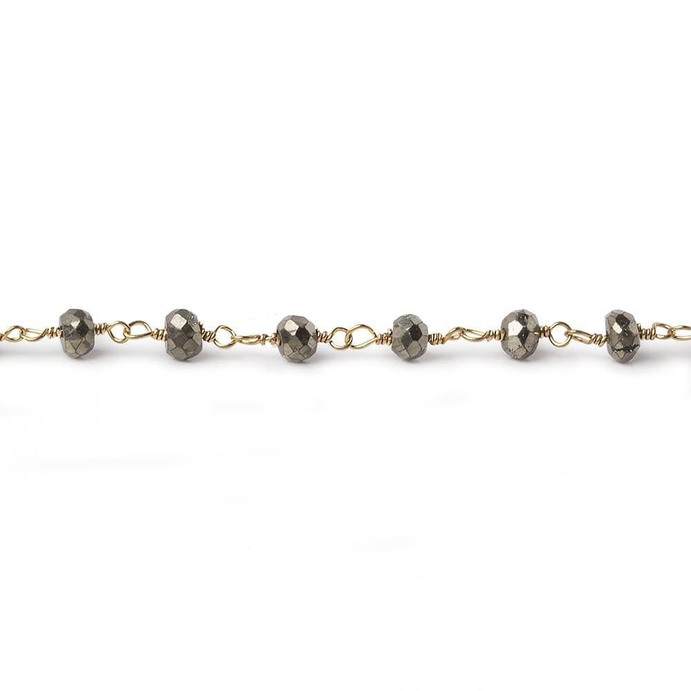 4mm Metallic Gold plated Pyrite & Pyrite Gold plated Chain by the foot - The Bead Traders
