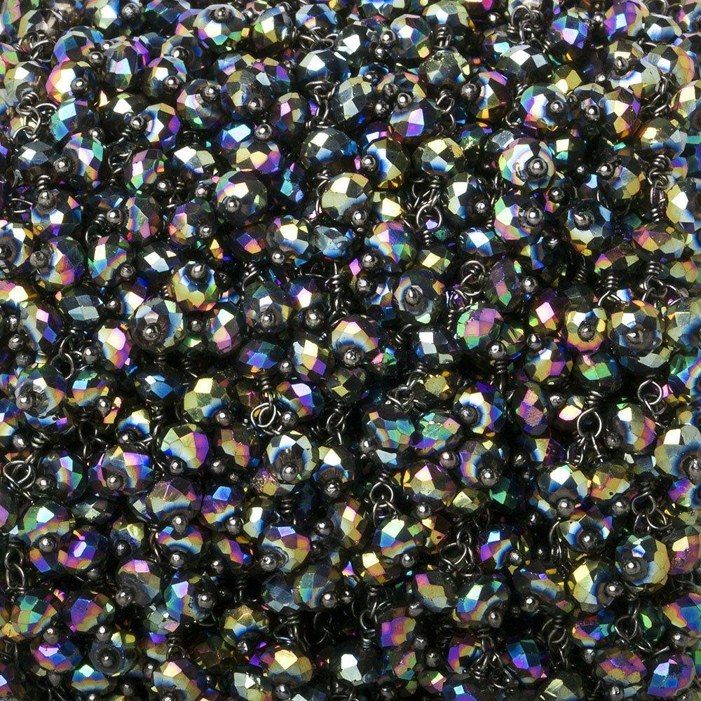 4mm Metallic Peacock Crystal rondelle Black Dangling Chain by the foot 95 beads - The Bead Traders