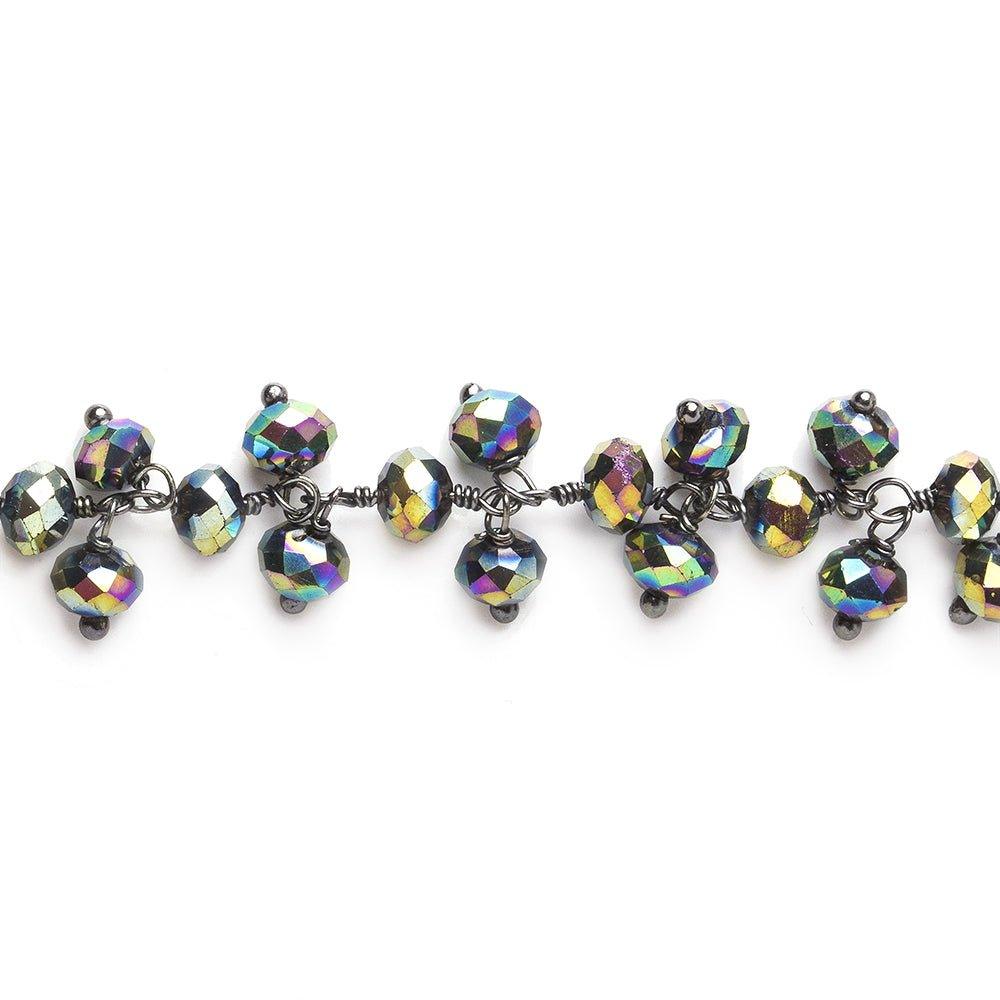 4mm Metallic Peacock Crystal rondelle Black Dangling Chain by the foot 95 beads - The Bead Traders