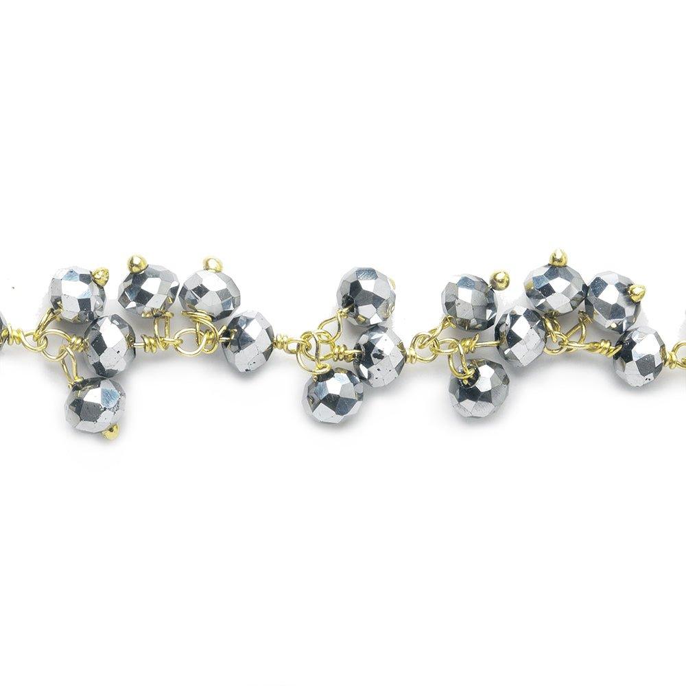 4mm Metallic Silver Crystal rondelle Gold Dangling Chain by the foot 95 beads - The Bead Traders