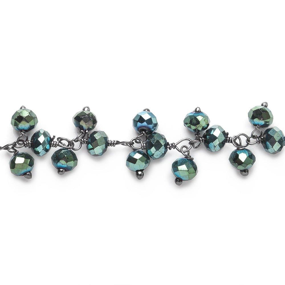 4mm Metallic Teal Crystal rondelle Black Dangling Chain by the foot 95 beads - The Bead Traders