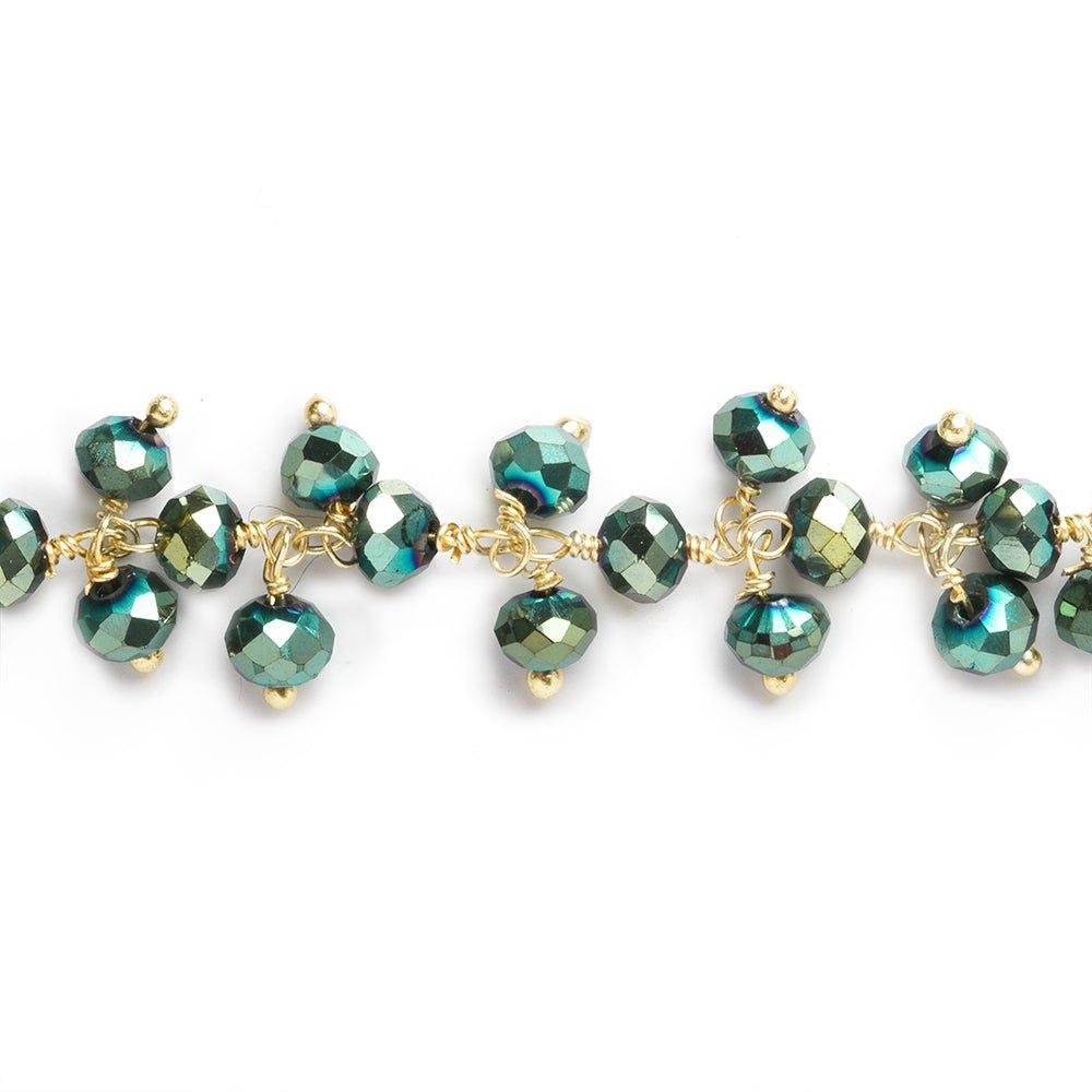 4mm Metallic Teal Crystal rondelle Gold Dangling Chain by the foot 95 beads - The Bead Traders