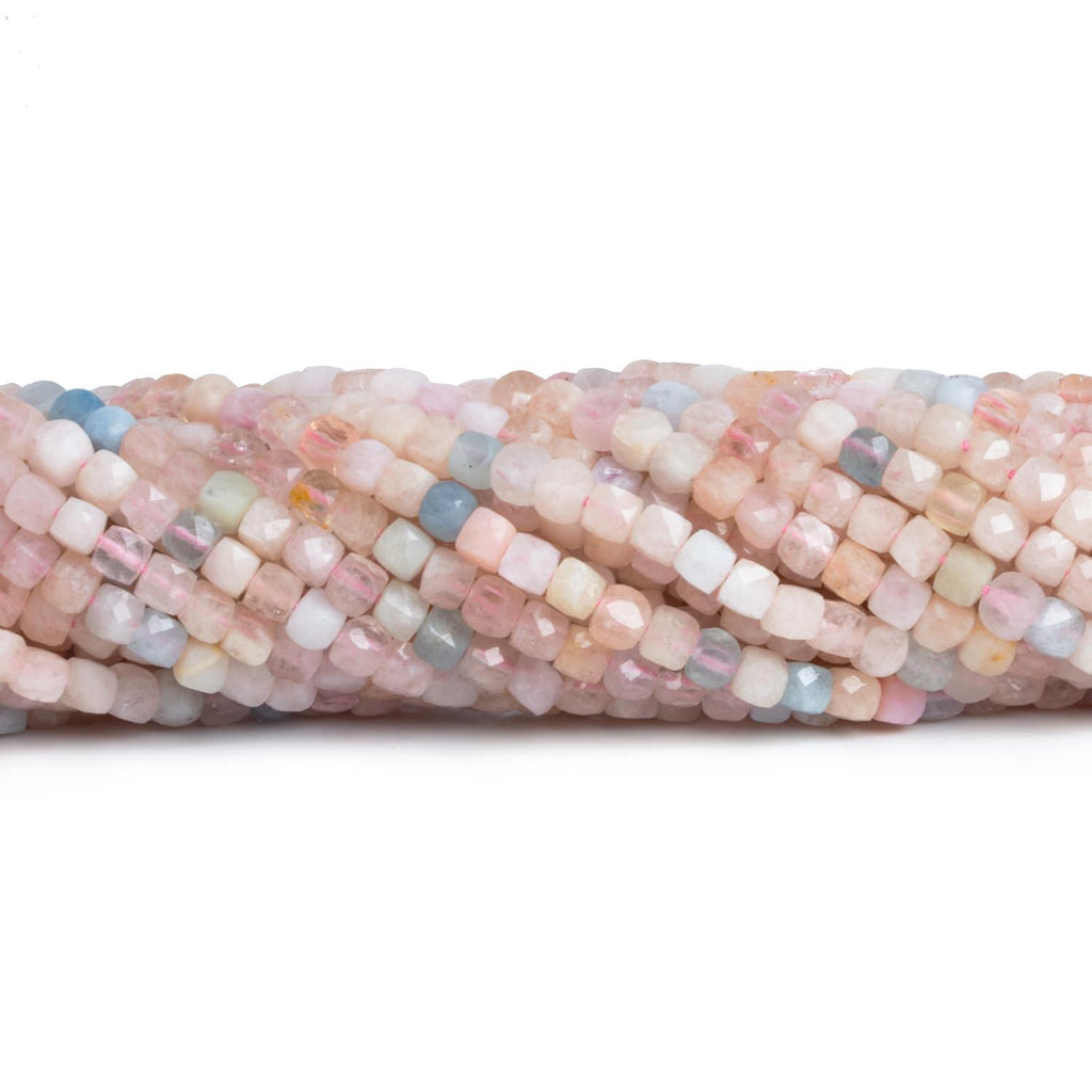 4mm Morganite Microfaceted Cubes 12 inch 75 beads - The Bead Traders
