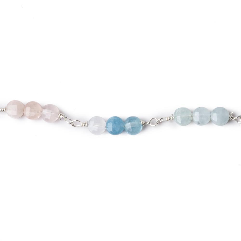 4mm Multi Color Beryl faceted coin Trio Silver Chain 54 pieces - The Bead Traders