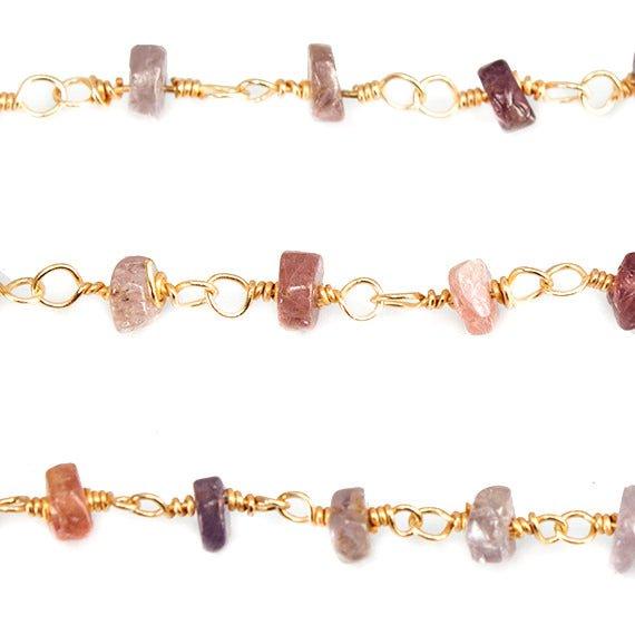4mm Multi Color Spinel faceted Heishi Gold Chain by the foot 38 beads - The Bead Traders