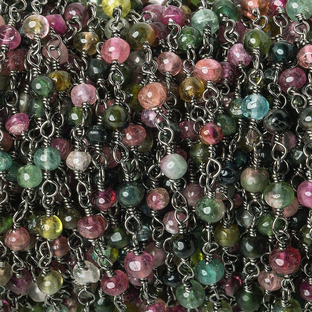 4mm Multi Color Tourmaline plain rondelle Black Gold plated Chain by the foot - The Bead Traders