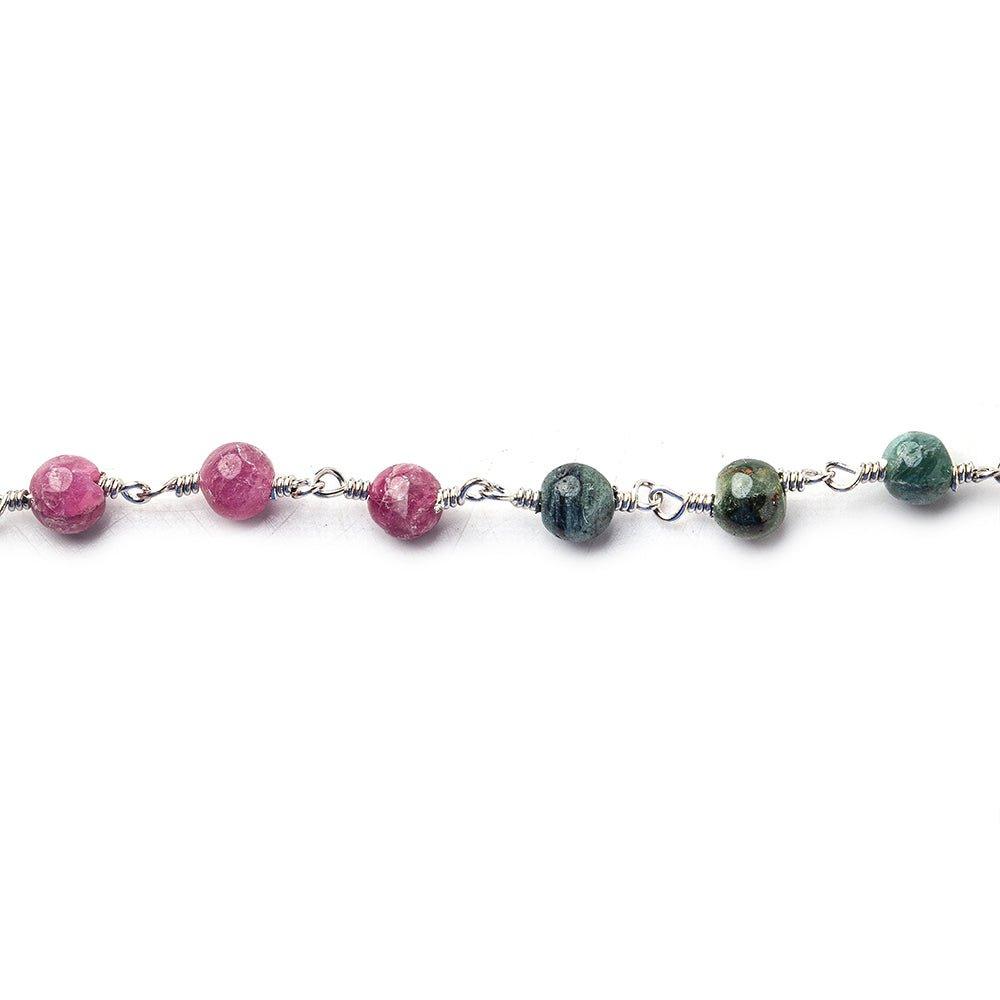 4mm Multi Color Tourmaline Plain Round Silver plated Chain by the foot 29 pieces - The Bead Traders