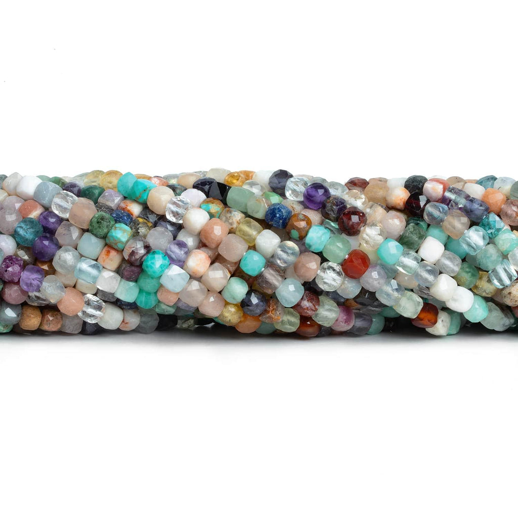 4mm Multi Gemstone Microfaceted Cubes 12 inch 70 beads - The Bead Traders