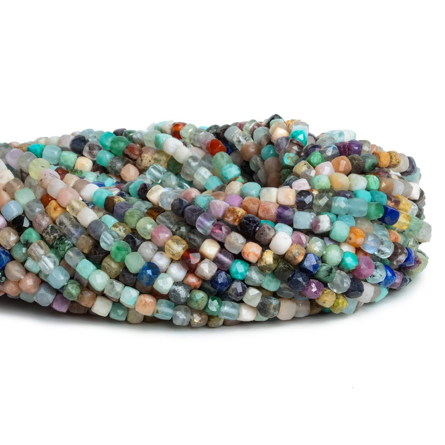 4mm Multi Gemstone Microfaceted Cubes 12 inch 70 beads - The Bead Traders
