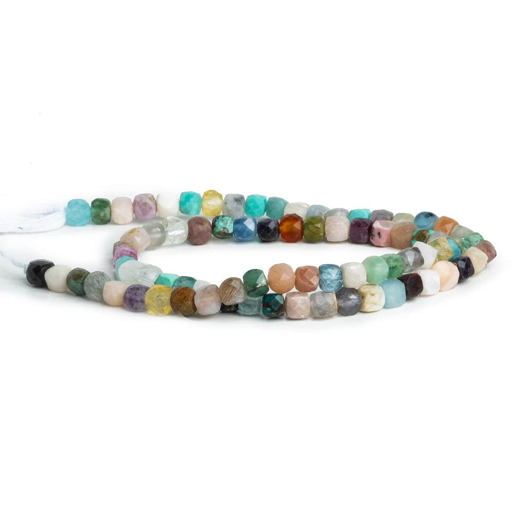 4mm Multi Gemstone Microfaceted Cubes 12 inch 70 beads - The Bead Traders