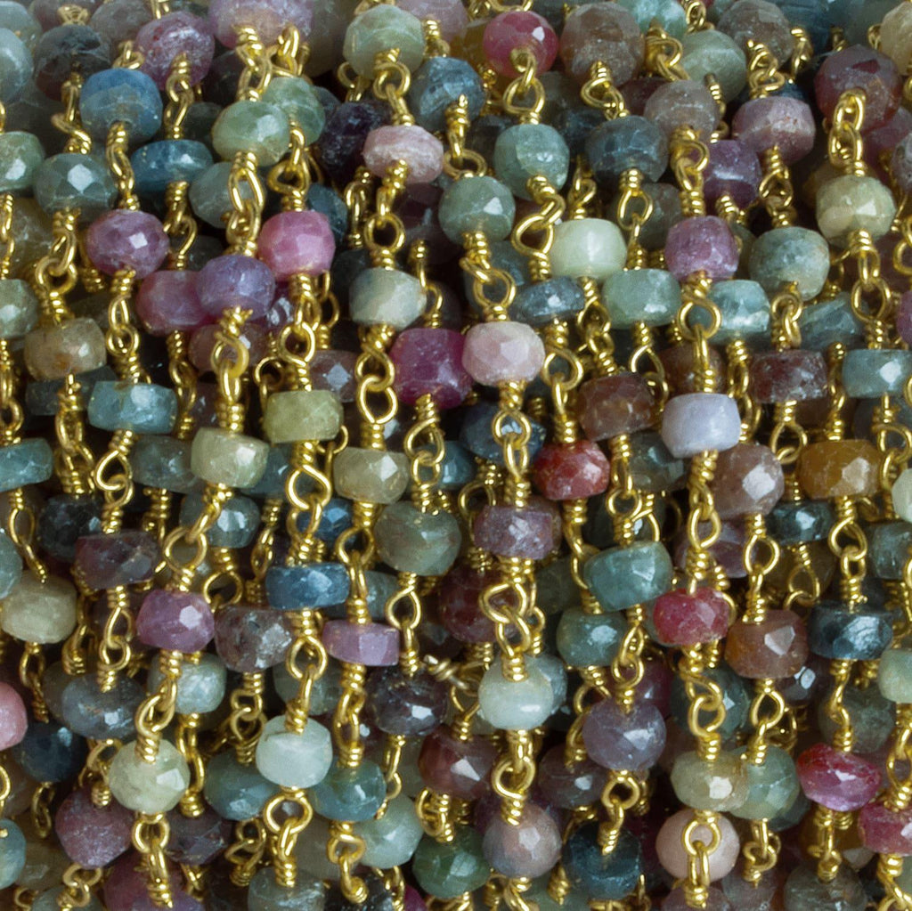 4mm Multi Sapphire Rondelle Gold Chain 33 pieces - The Bead Traders