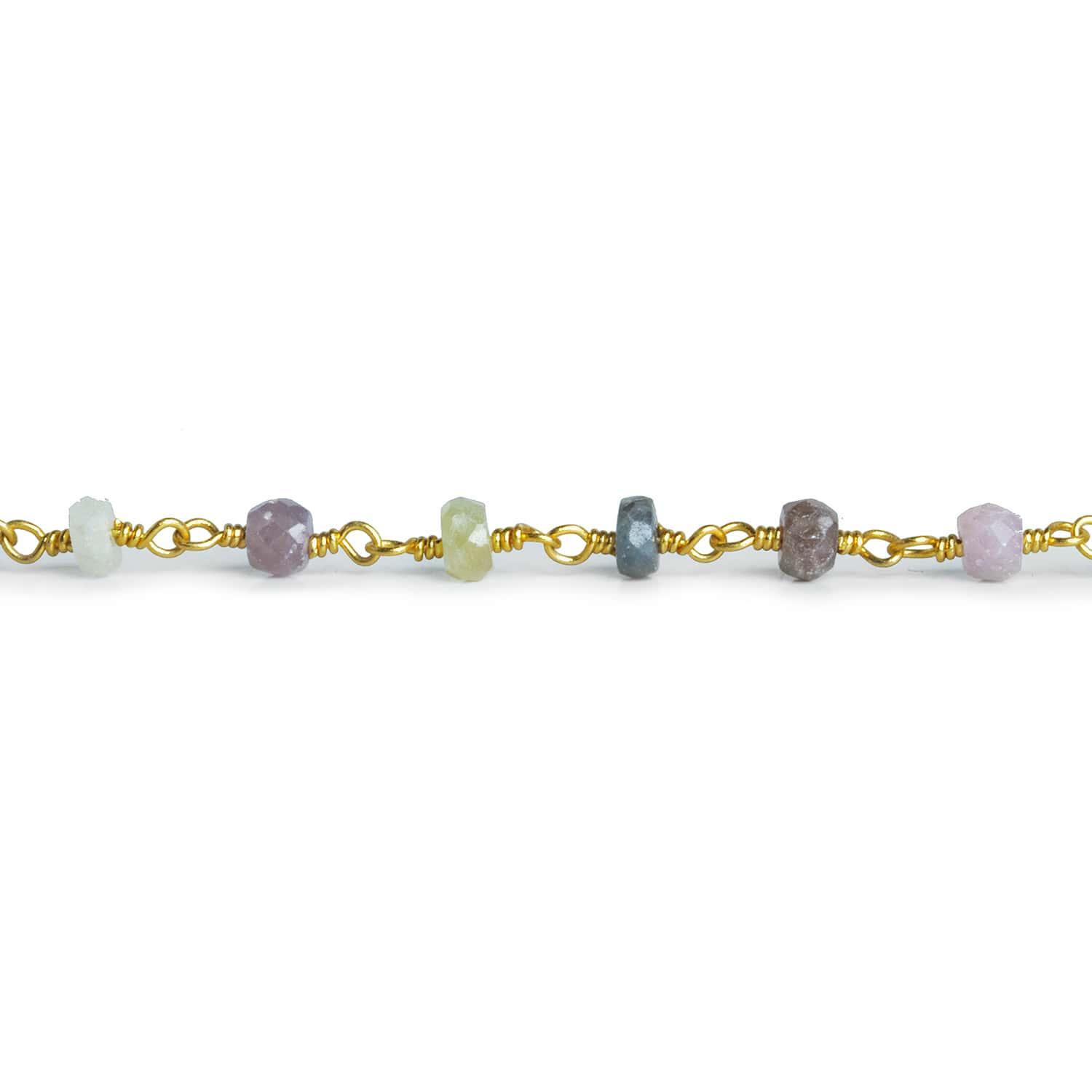 4mm Multi Sapphire Rondelle Gold Chain 33 pieces - The Bead Traders