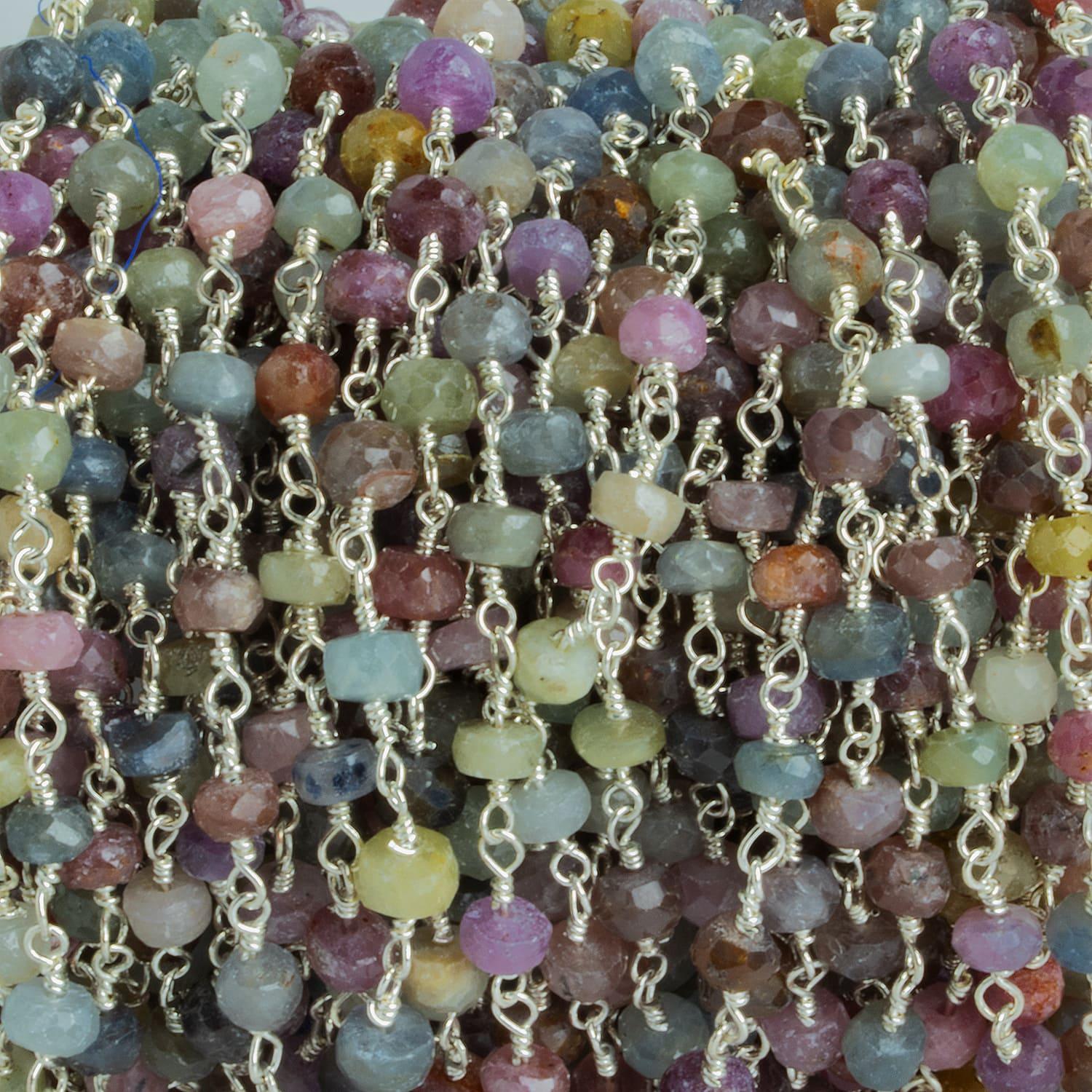 4mm Multi Sapphire Rondelle Silver Chain 33 pieces - The Bead Traders