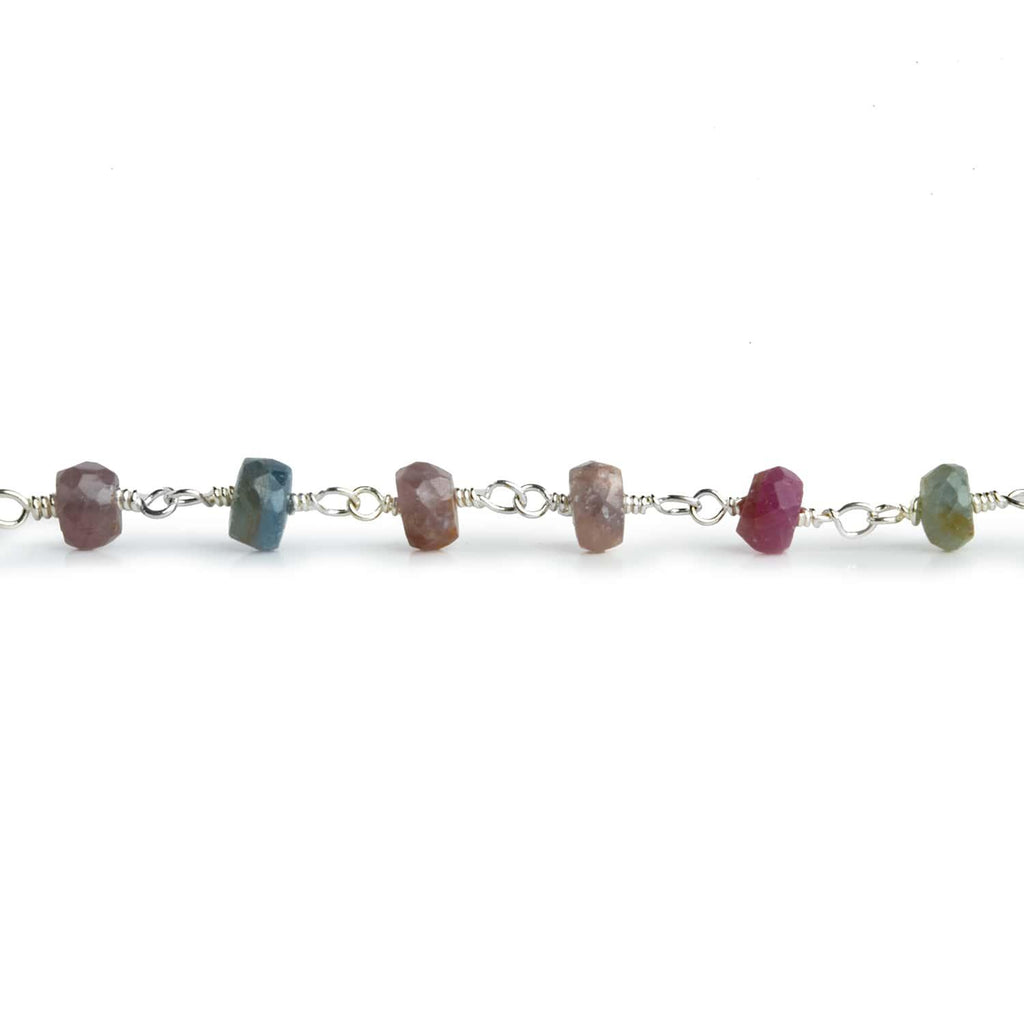 4mm Multi Sapphire Rondelle Silver Chain 33 pieces - The Bead Traders
