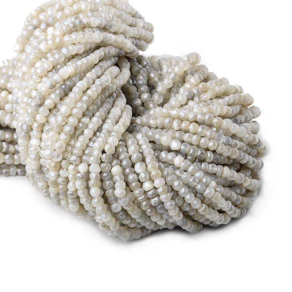 4mm Mystic White & Platinum Moonstone faceted rondelle beads 13 inch 105 pieces - The Bead Traders