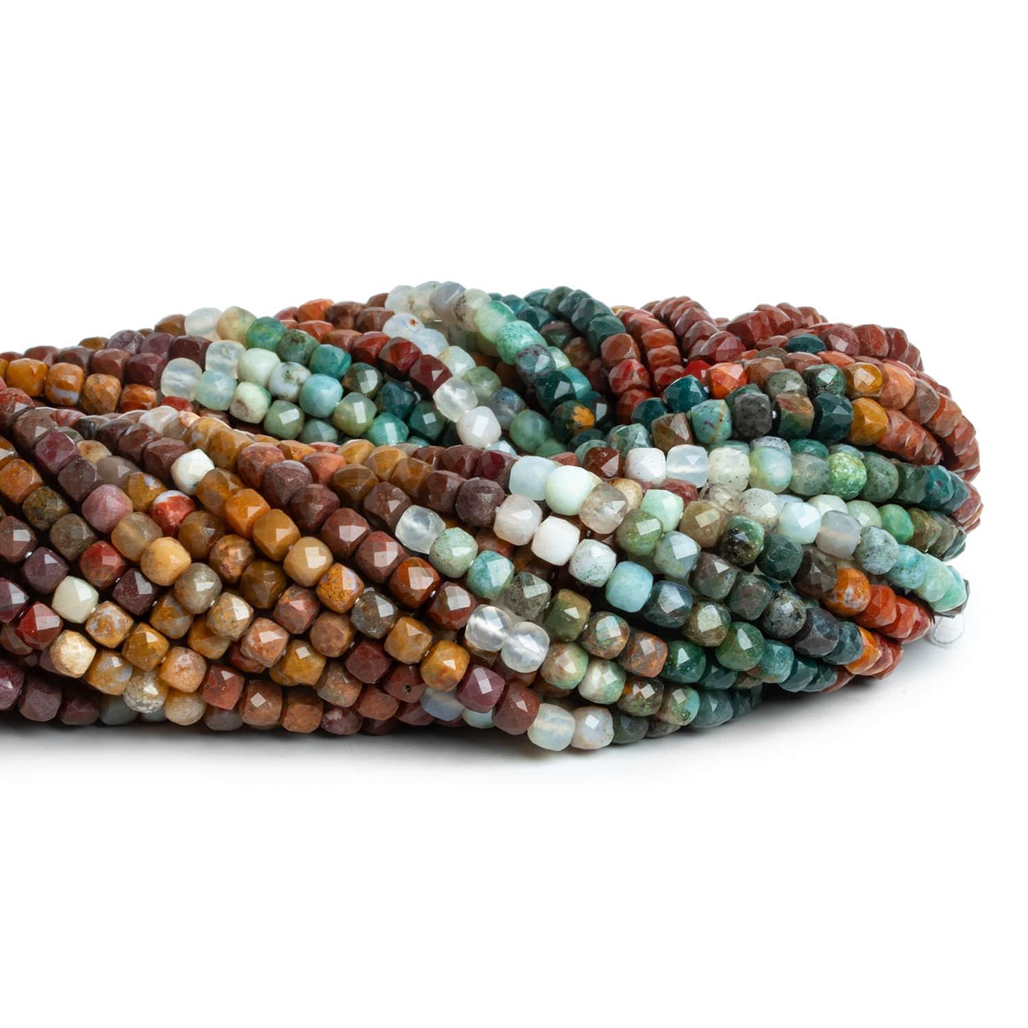 4mm Ocean Jasper Microfaceted Cubes 12 inch 75 beads - The Bead Traders