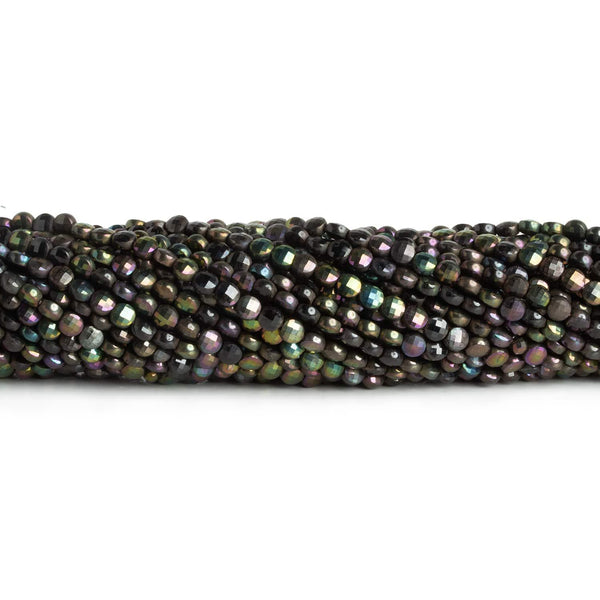 4mm Peacock Mystic Black Spinel Checkerboard Coins 12 inch 80 beads