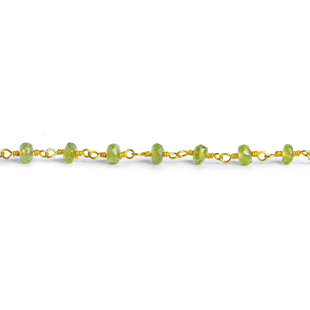 4mm Peridot Faceted Rondelle Gold Chain 38 beads - The Bead Traders